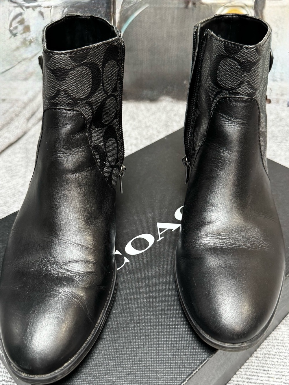 Coach Deni Signature Monogram zip closure Black Leather Booties